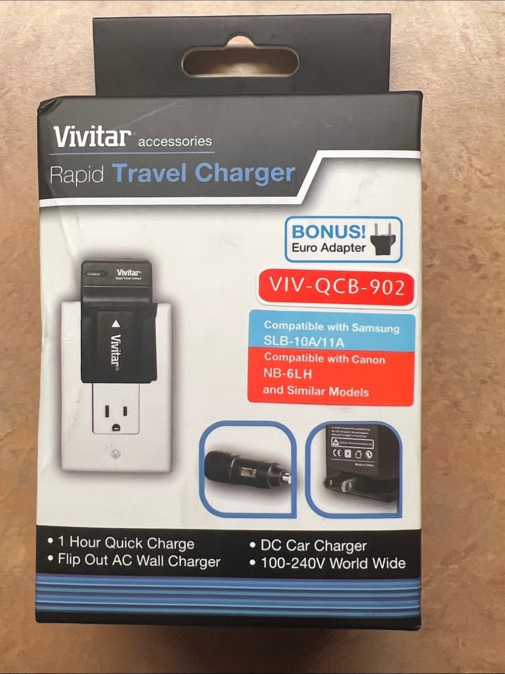 New VIVITAR Rapid Travel Charger & Wall Plug VIV-QCB-902 + Euro Adapter (5379)